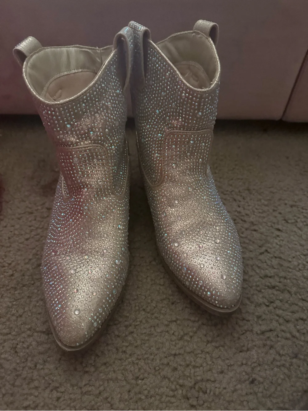 Crystal-Embellished Women's Ankle Boots in Silver